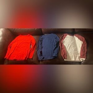 Cat & Jack Kids 3 Pack Size S (6/7) Long Sleeve Shirts - Red, Navy & Off White!